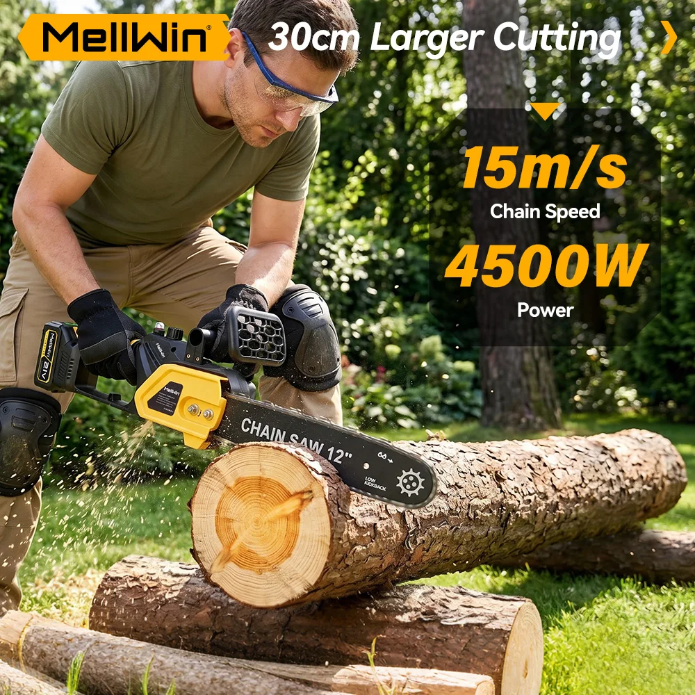 MELLWIN Electric Chainsaw 12 Inch Brushless Automatic Oiler Cordless Wood Cutting Logging Saw Tool for Makita 18V Battery Pin - Image 3