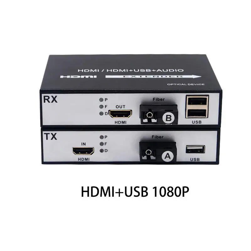 Wysokiej jakości 1 para 1080P HDMI-USB KVM z przedłużaczem światłowodowym do 20KM jednomodowy światłowód SC HDMI