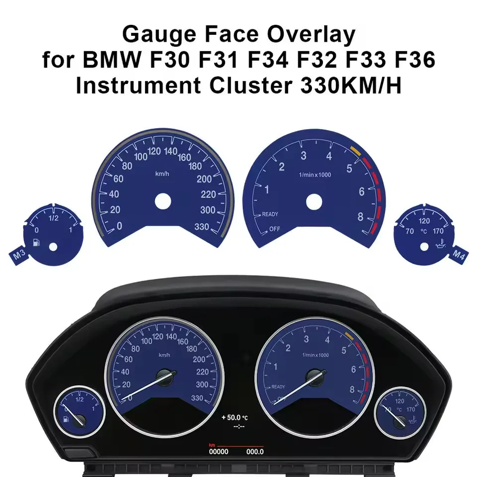 Gauge Face Overlay for BMW F30 F31 F34 F32 F33 F36 Instrument Cluster 3M 330KM/H 260KM/H  Grey Blue Black