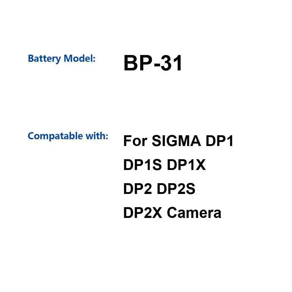 BP-31 لكاميرا سيجما DP1 DP1S DP1X DP2 DP2S DP2X شحن سريع بطارية 1050Mah