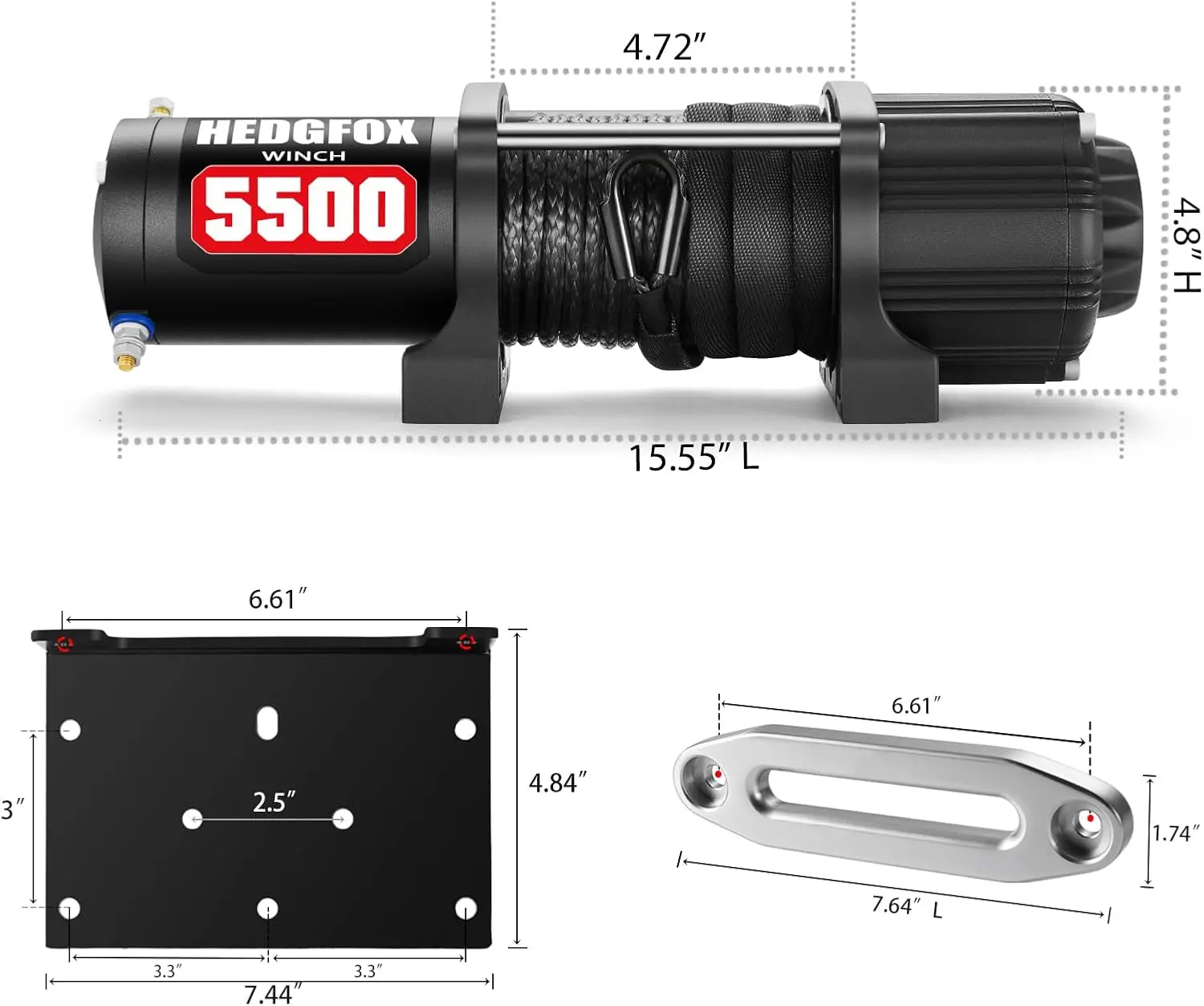 5500lb 12V ATV/UTV Winch, 1/4