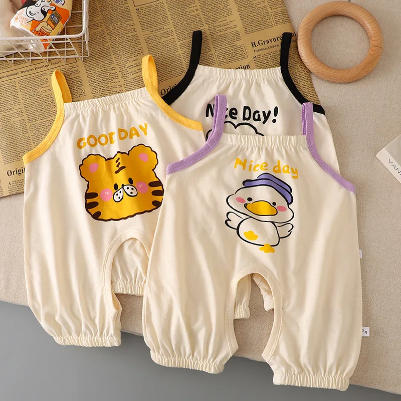 2024 New Summer Baby Boys' Thin Style Romper Pajamas Girls' Open Crotch Newborn Children's Jumpsuit Romper