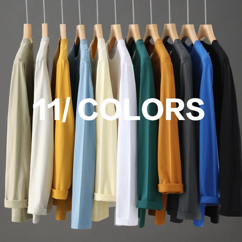 100 Cotton Long Sleeve T Shirt,Spring Autumn Tee Men,Casual Plain Tops,Brand Solid T-shirts,Fashion Basic Clothing,250gsm 8.8oz