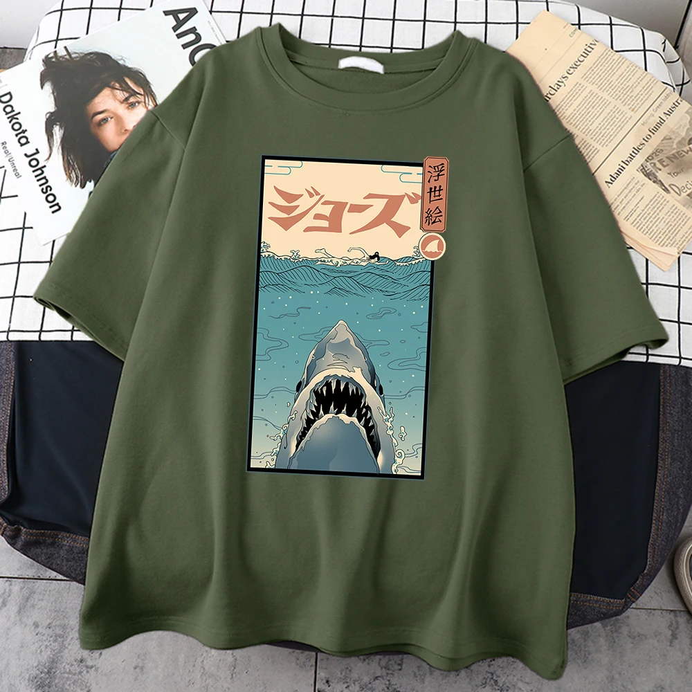 Ukiyoe Shark Cartoons Prints Mens T-Shirts Sport Vintage Tshirt Style Oversized T-Shirt Fashion Comfortable Male Short Sleeve