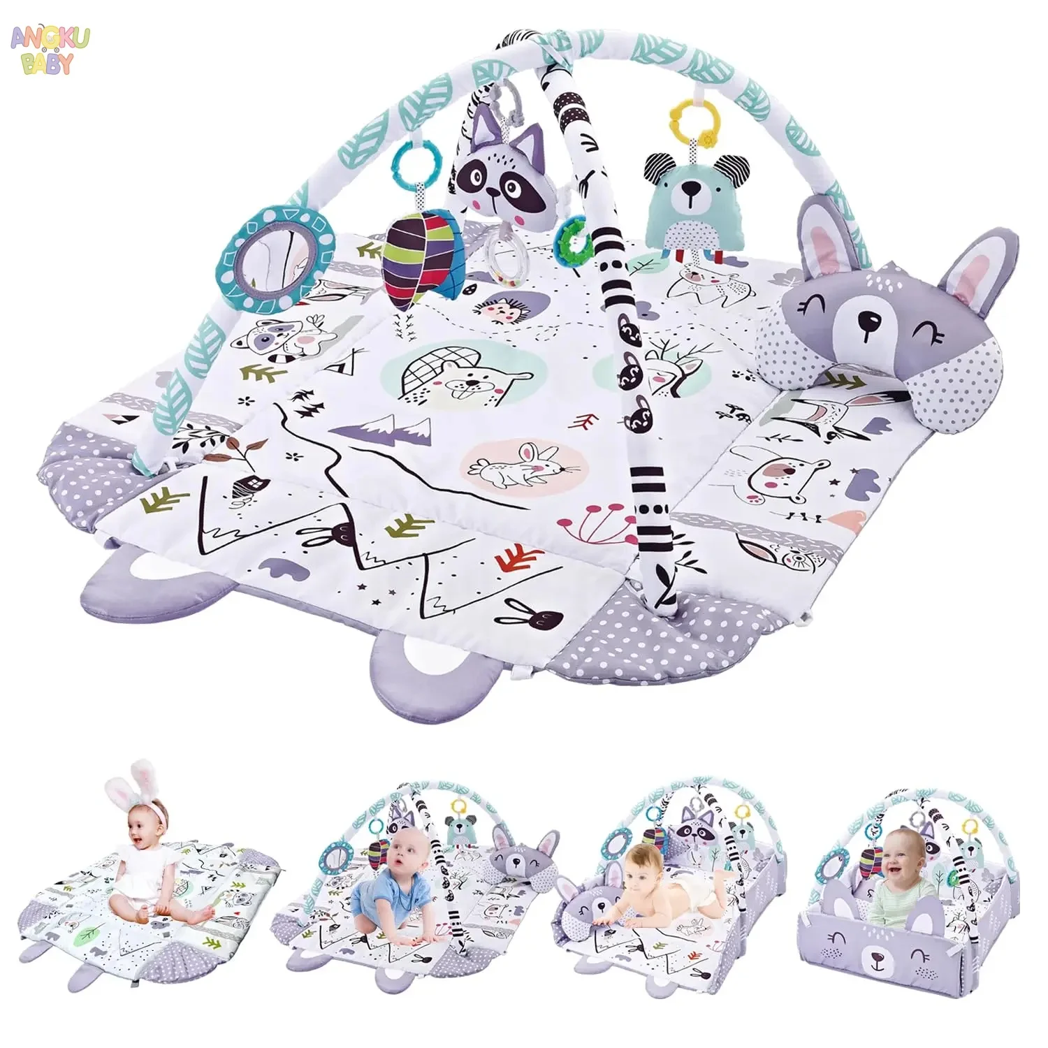 

4 in 1 Baby Toys Gyms & Playmats Washable Baby Play Mat for Newborn 0-12 Months Tummy Time Mat Activities Games for Babies