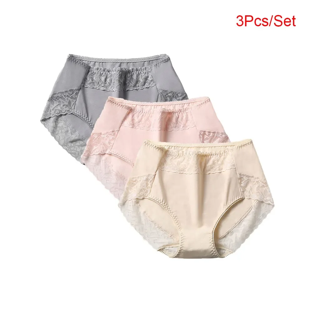 3PCS/Set Sexy Lace Cotton Panties for Women Flroal Lace Seamless Briefs high waist Lingerie Female Breathable Soft Underwear