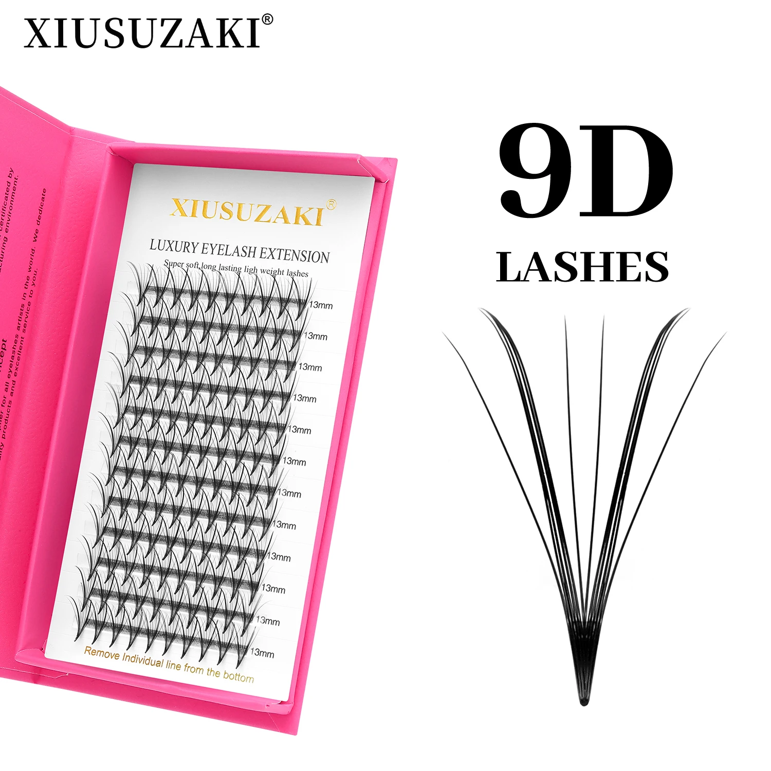 XIUSUZAKI New 9D Premade Volume Fans Eyelashes Extensions Matte Black Thin Pointy Base Russian Volume Fans False Cluster Lashes