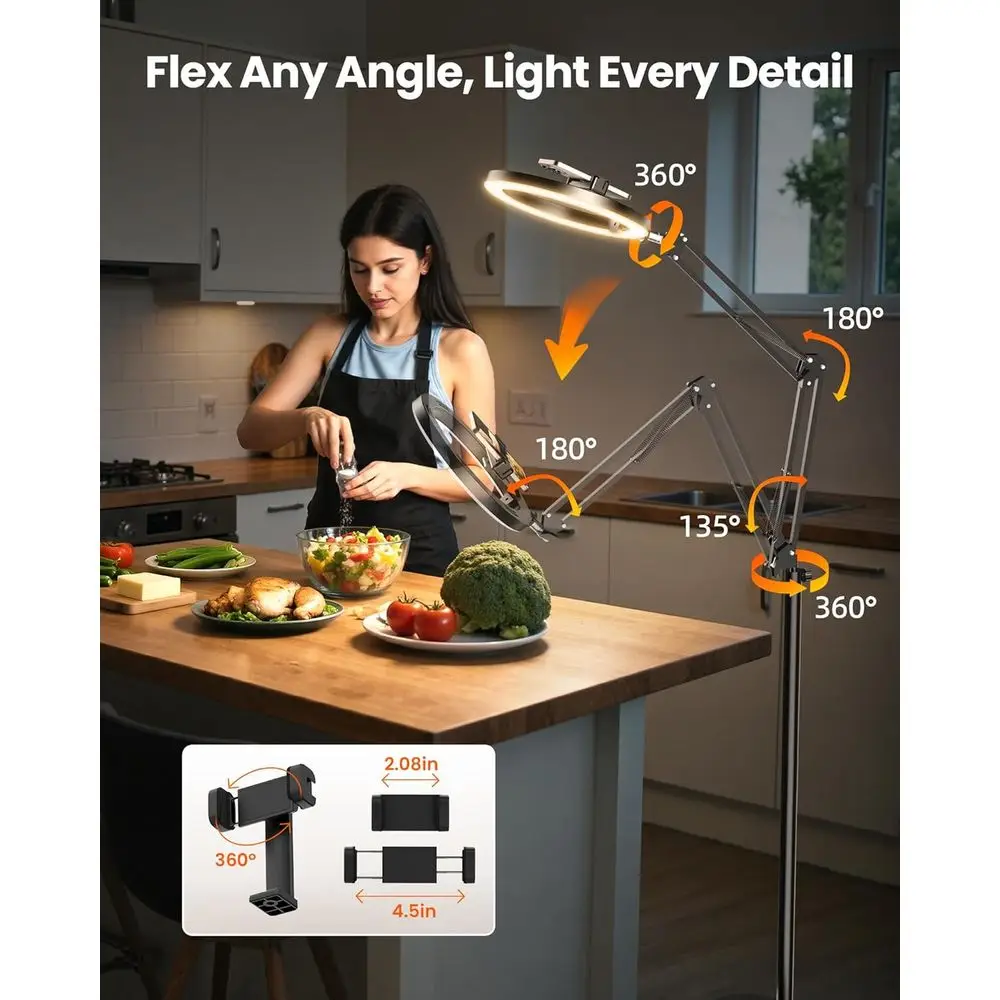 10 حامل كاميرا علوي قابل للتعديل مع حامل وحامل ثلاثي القوائم لهاتف iPhone، ضوء حلقة طويل 70.8 للفيديو والتصوير الفوتوغرافي والبث #3