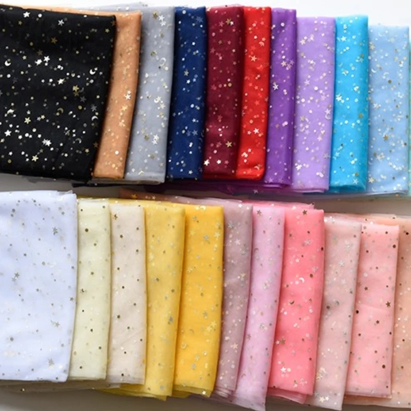 Tela de tul de estrella de 100x150cm para coser vestido tutú para niños tela de malla de princesa DIY decoración de fondo de boda colorida
