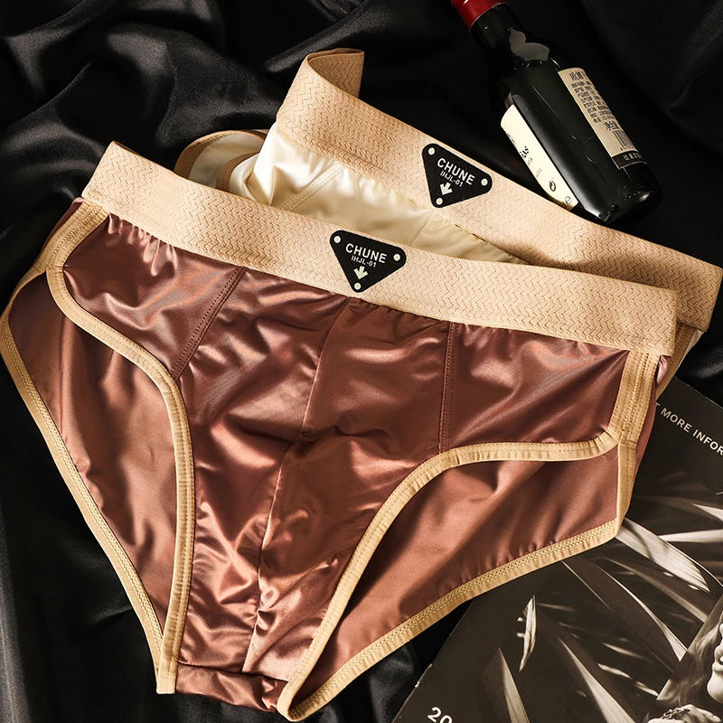 3-pack luxury ice silk satin men's briefs youth sports men's underwear breathable fashionable briefs solid color cool underpants
