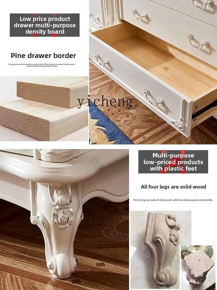 

ZZ Five Bucket Bedroom Side Cabinet Solid Wood Luxury Six-Bucket Cabinet Storage Organizer Cabinet White Paint