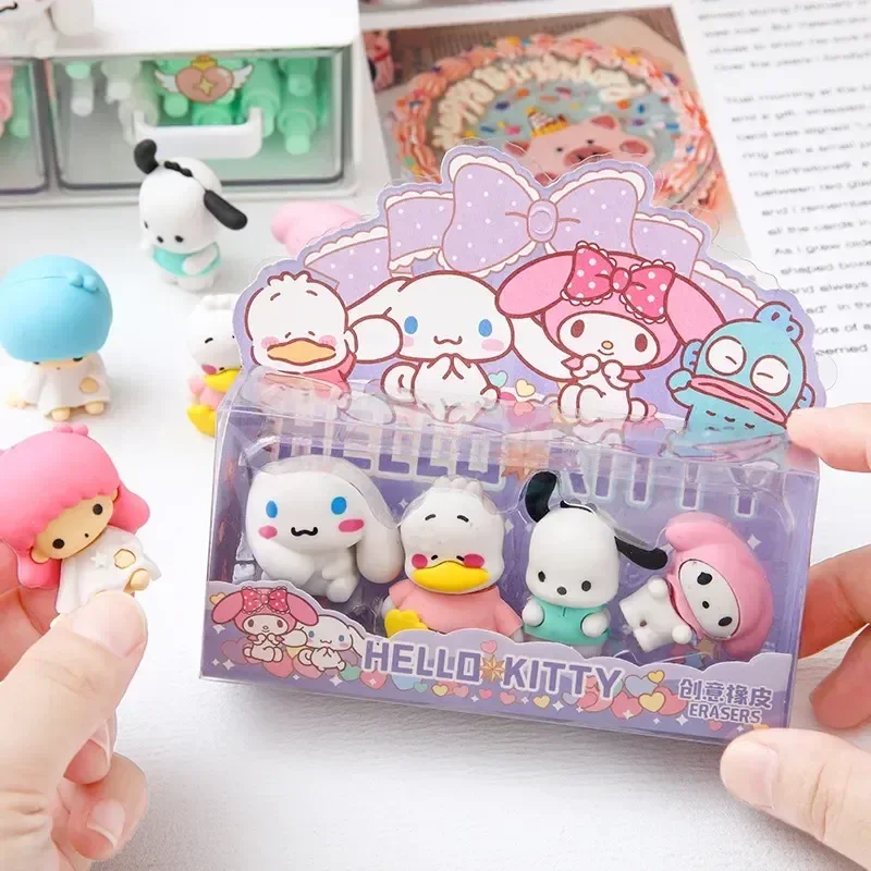 12pcs Sanrio Cute Eraser Kawaii Hello Kitty Detachable Assembly Gift Box Eraser Student Holiday Prizes Small Gifts Wholesale