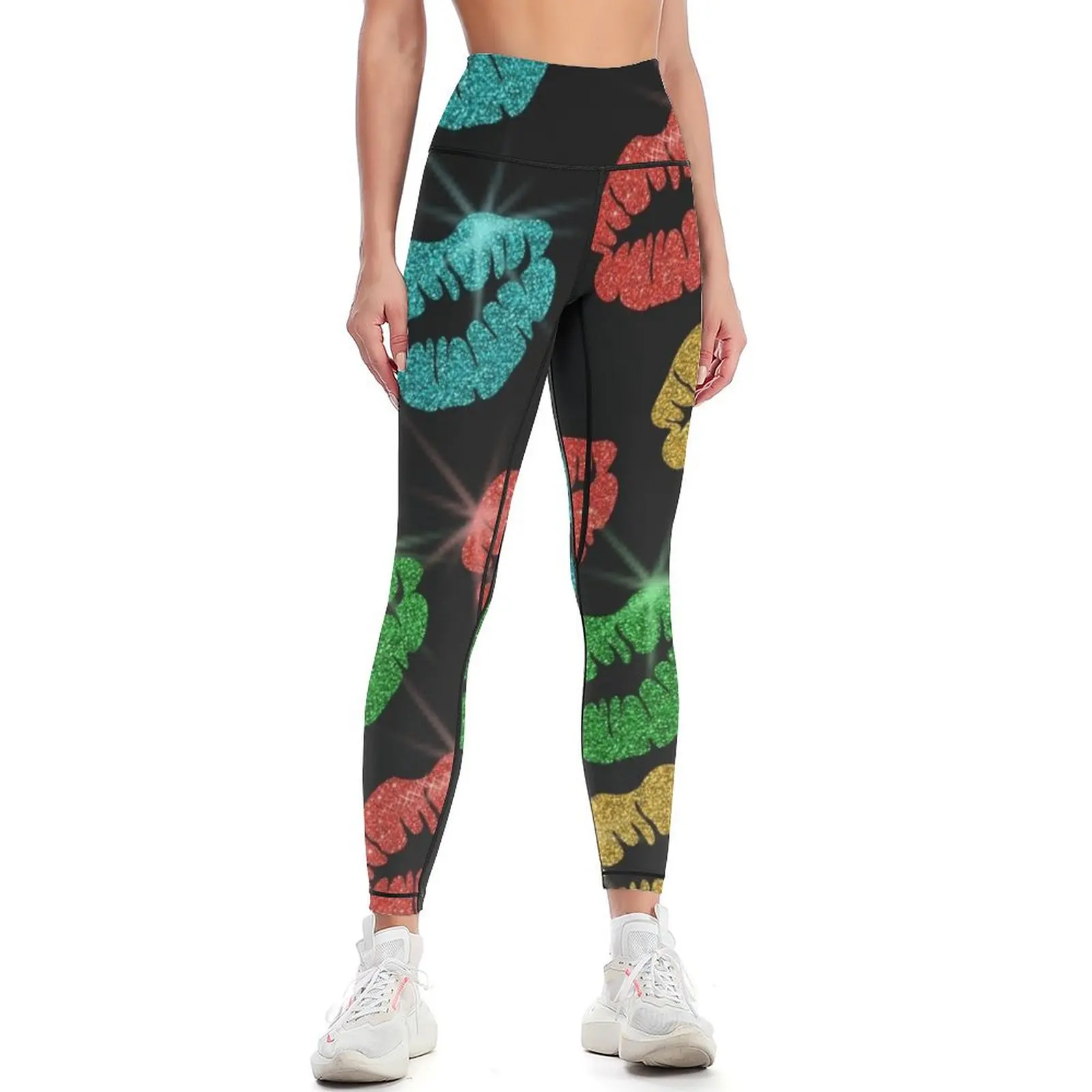 Colorful Lips With Glitter (Faux) Lipstick Leggings sports woman gym sports tennis for Womens Leggings