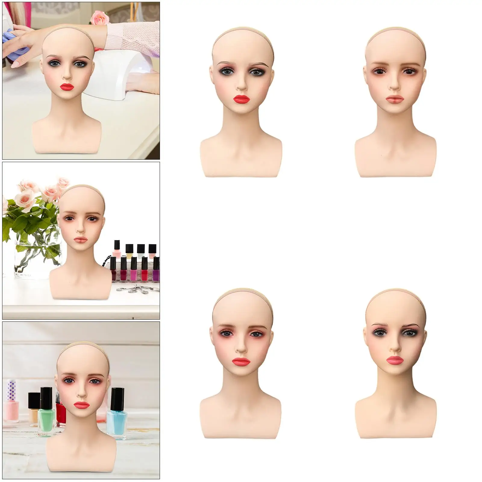 Female Head Rack Female Bald Mannequin Head Making Styling Manikin Practice Doll Head for Glasses Hair Styling Wig Making Hat