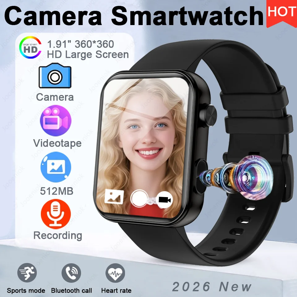 

New Camera Smart Watch Men 512MB Memory Video Player Recording 1.91-inch Bluetooth Call Waterproof Heart Rate Sports Smartwatch