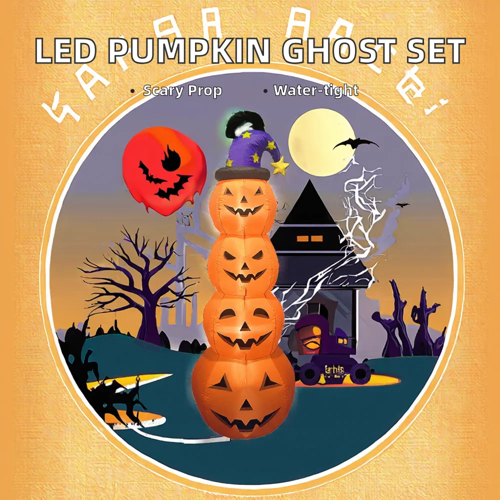 Outdoor Halloween LED Inflatable Pumpkin Ghost Family Set Yard Mall Decor Party Halloween Gift Advertising Polyester Weather