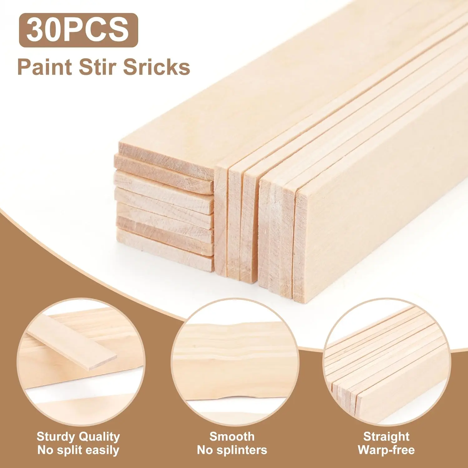 30Pcs 12 Inch Paint Stir Sticks, Wooden Paint Sticks for Paint Stirrers, Garden and Library Markers