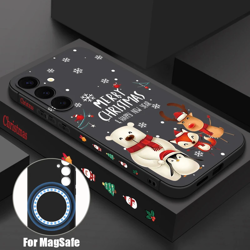 Christmas Bear Pattern Magnetic Phone Case For Samsung Galaxy S26 S25 S24 Ultra S23 Plus S25 S24 S23 FE S22 Ultra Soft TPU Cover