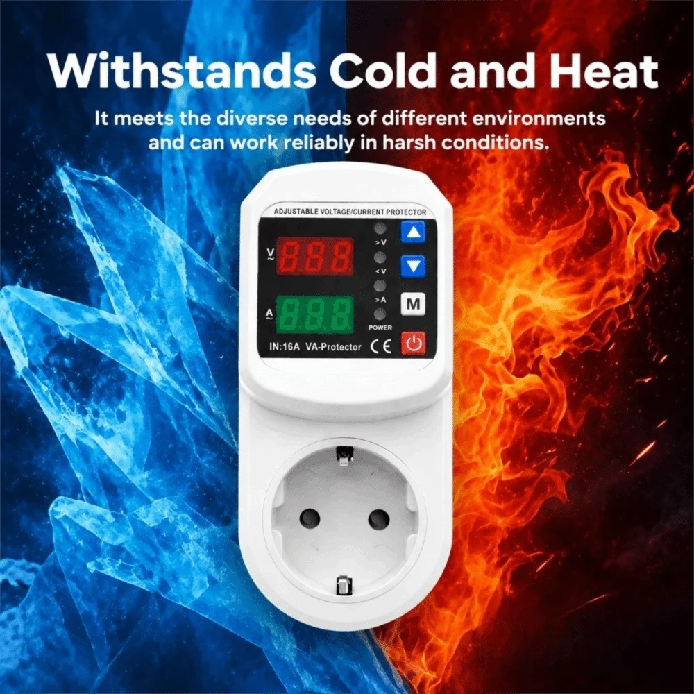 Refrigerator Voltage Protector Adjustable 16A Current Protector Overload Protection EU Plug Surge Protection