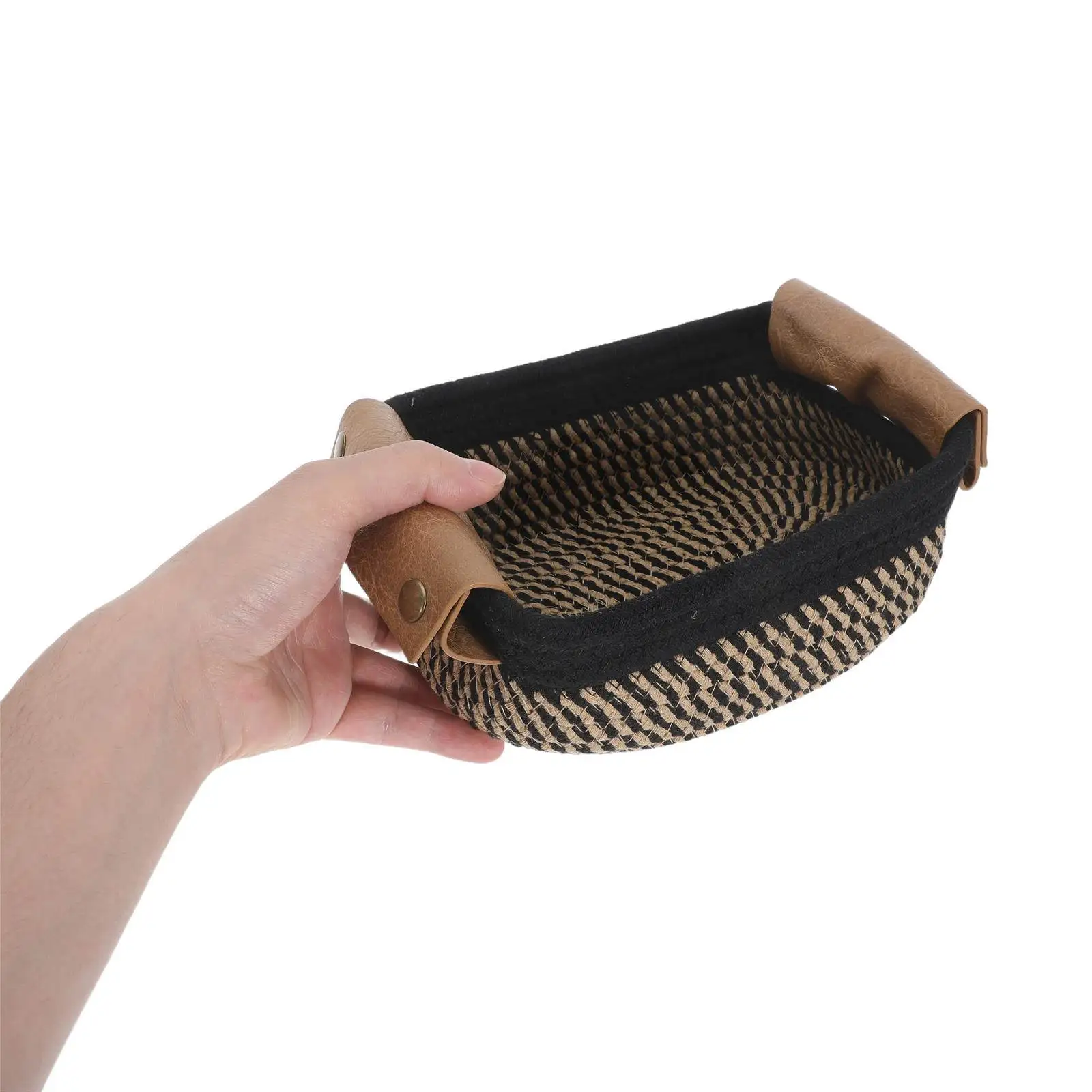 Woven Storage Bins Set Handwoven Style Foldable Organizer Baskets with Carrying Handles for Home Nursery Office Organization
