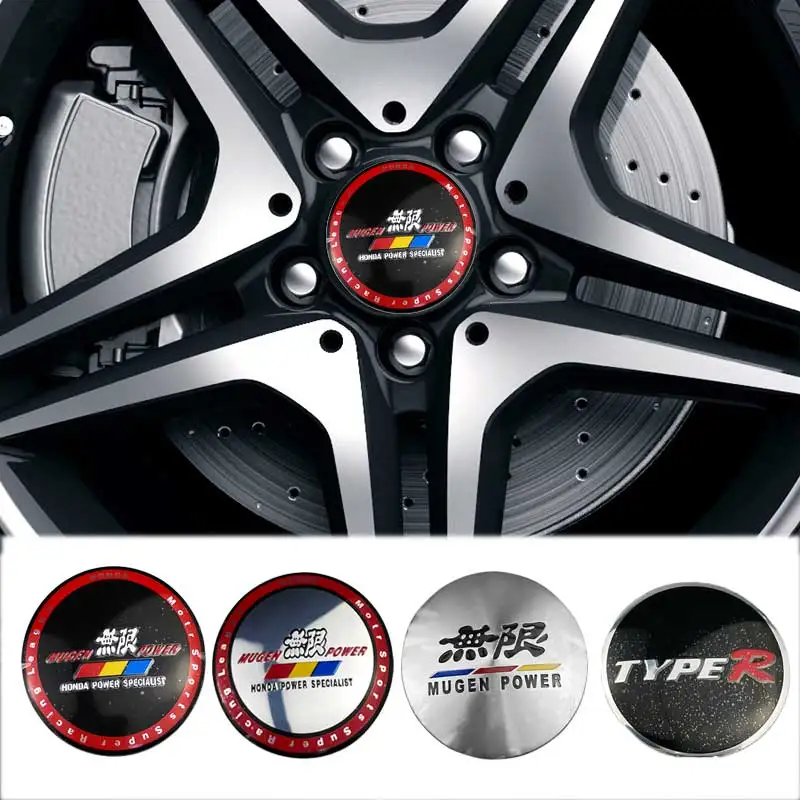 4pcs Car Wheel Center Hub Caps Emblem Stickers for Honda Mugen Power Typer Civic City Odyssey Vezel CRV Accord Stream Crosstour