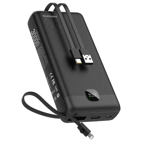30000 мАч Power Bank VOOC Flash Charge 22,5 Вт, встроенные кабели и ремешок, цифровой дисплей, портативное зарядное устройство для внешнего аккумулятора