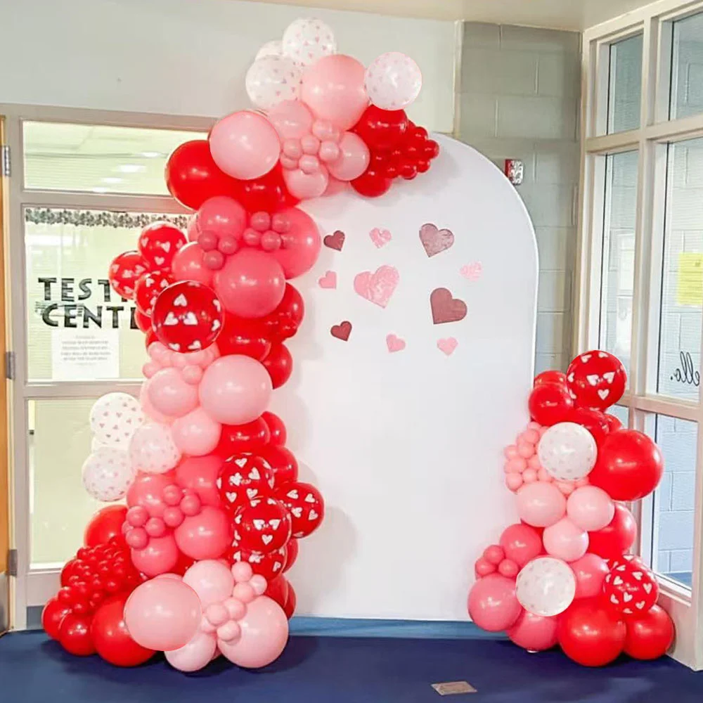 

127pcs Red and White Heart Printed Balloon Garland Arch Kit, Suitable for Wedding Valentines Day Wreaths and Proposal Decoration