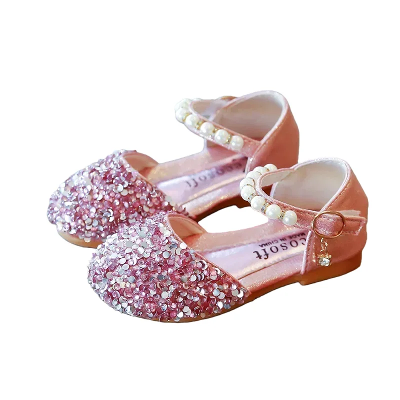 أحذية الأميرة للفتيات، أحذية مسطحة للأطفال، نعل ناعم للأطفال من منتصف إلى كبير، مسرح جوقة فتاة فضية وذهبية ووردية