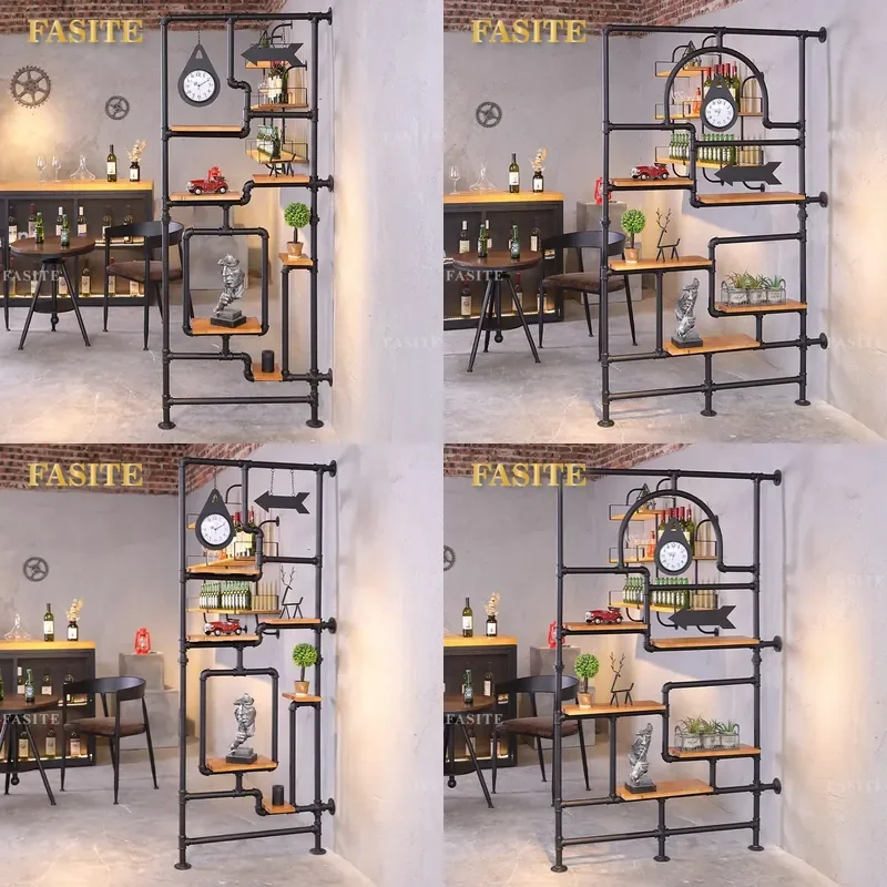 For American Industrial Style Creative Water Pipe Screen Metal Partition Storage Shelf for Living Room Bedroom Dining Room