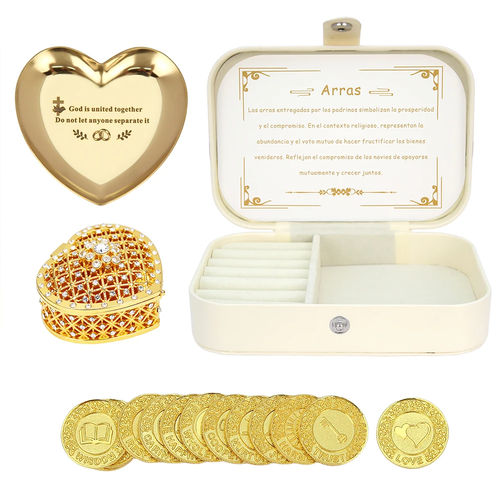 Las Arras de Boda en inglés con plato de bandeja, Arras Para Boda Católica, conjunto de monedas de unidad de monedas de boda Arrhae para ceremonia de boda