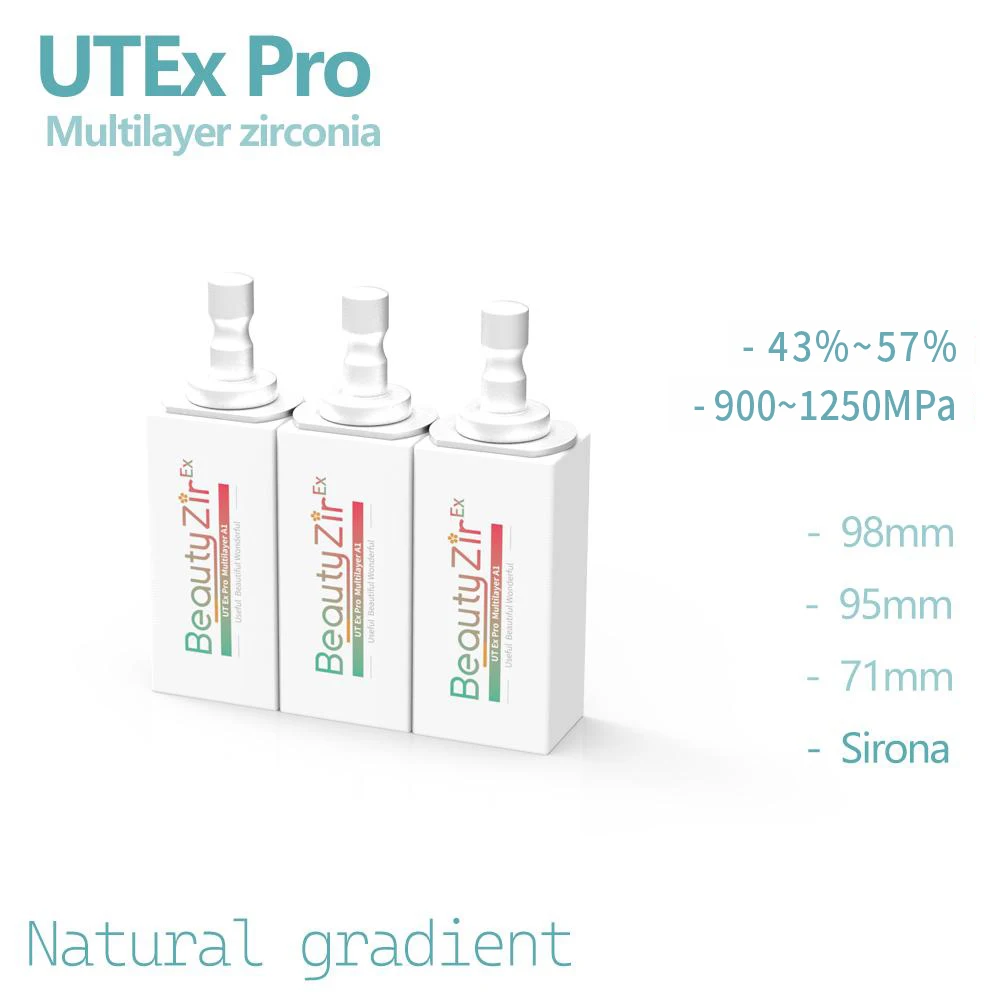 2 Pieces Zirconia Blocks UTEx Pro 85-40-22mm Multlayer Ultra Translucency High Strength For Dental Lab Material