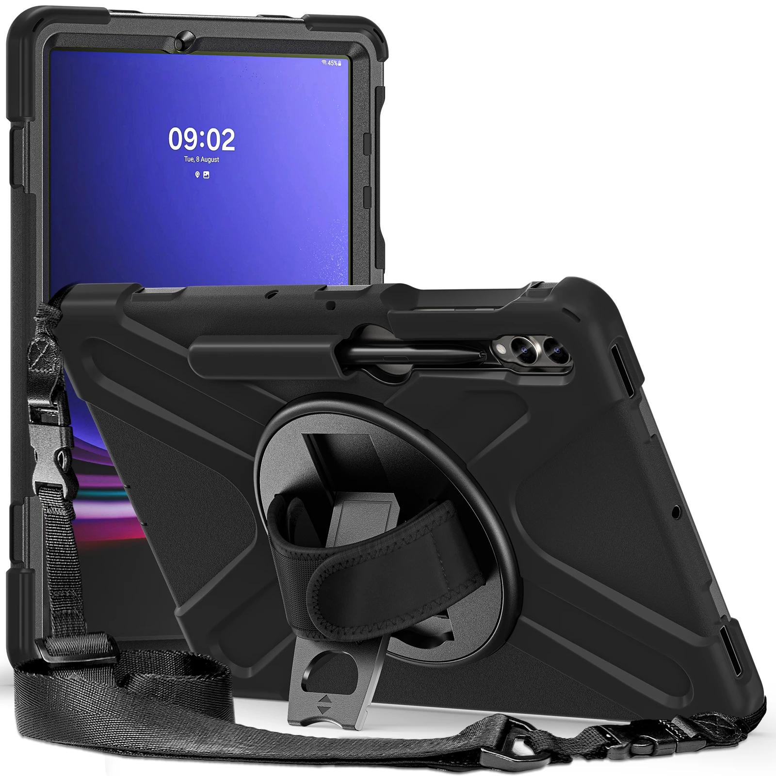 Blindado Shockproof Silicone PC Shoulder Strap Lápis Titular Stand Case, Capa para Samsung Tab S9 Plus 12.4 ", 2023 X810, X816B, X816U