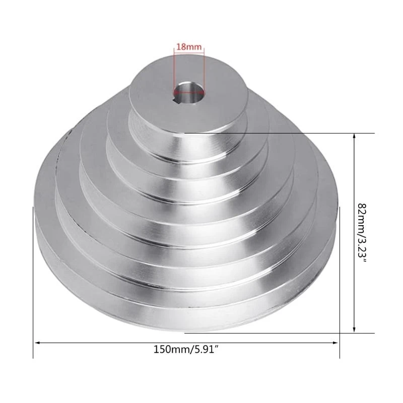 Aluminum A Type 5 Step Pagoda Pulley Wheel 150mm Outer Diameter for V-shaped Timing Belt