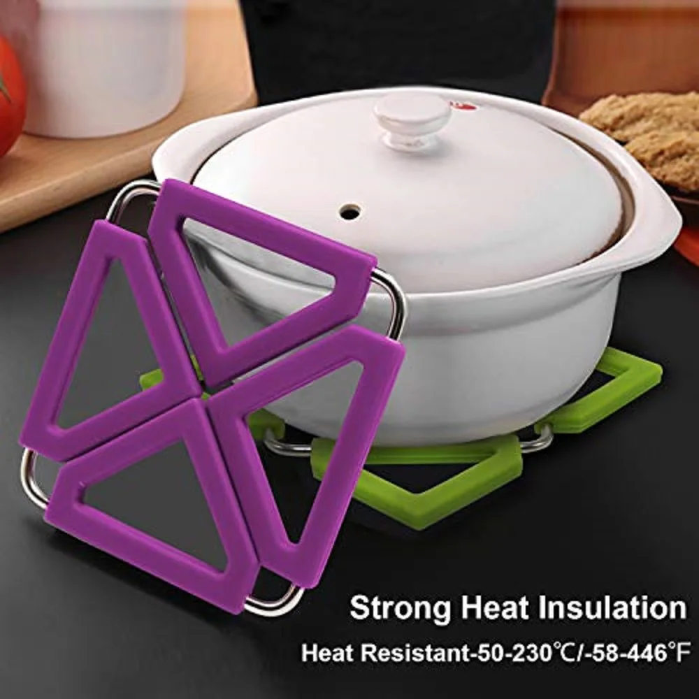 5PCS Silicone Trivet Mat Expandable Hot Pot Holder with Stainless Steel Frame for Home Kitchen Heat Resistant Insulated Hot Pads