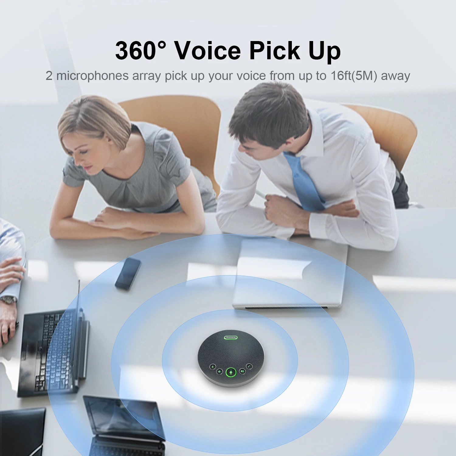 Conference Speaker with 4 Mics USB-C Port/Wireless Dongle Connection 360° Array Pickup Voice Noise Cancellation