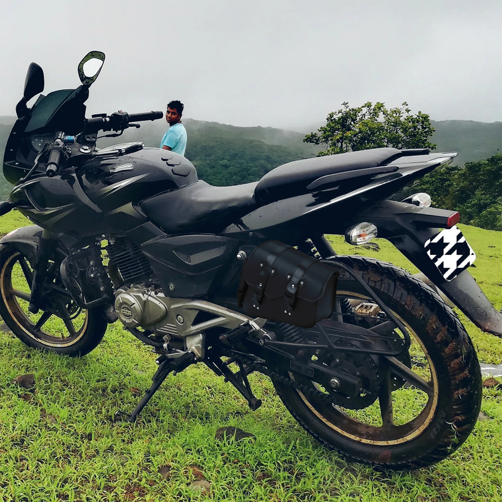 

1Pcs Motorcycle Side Bag Right Side PU Material Large Capacity Tool Storage Pouch Quick Detach Buckle Suitable for Bike Mountain