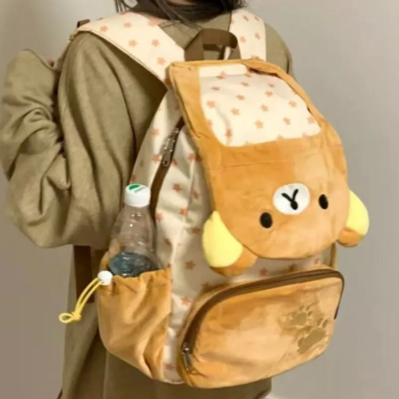 Rilakkuma Backpack Vintage Nylon Backpack Y2K Kawaii Bag Japan Lolita Zipper Splicing Montage Girl Student High Capacity Bag New