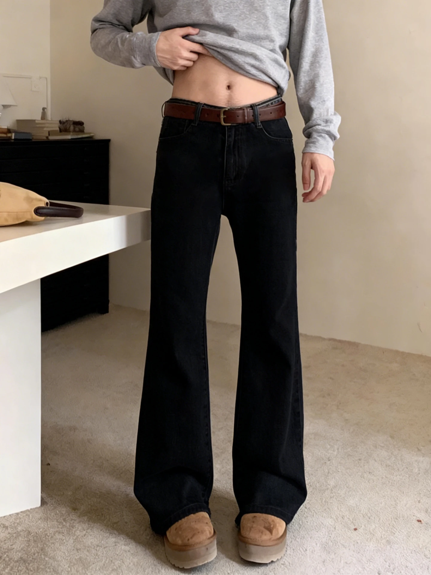 

Мужские зимние джинсы Bla с высокой талией, утепленные, прямого кроя, длинные брюки, американские джинсы-буткэт, молодежные повседневные