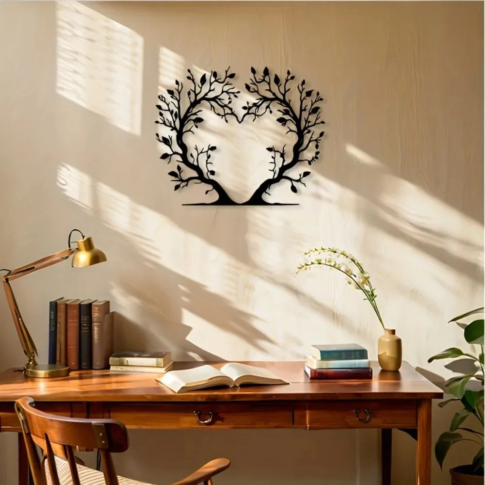Metal Heart Tree Wall Art, 2D Nature Silhouette Metal Sign, Indoor Outdoor Home Decor Gift
