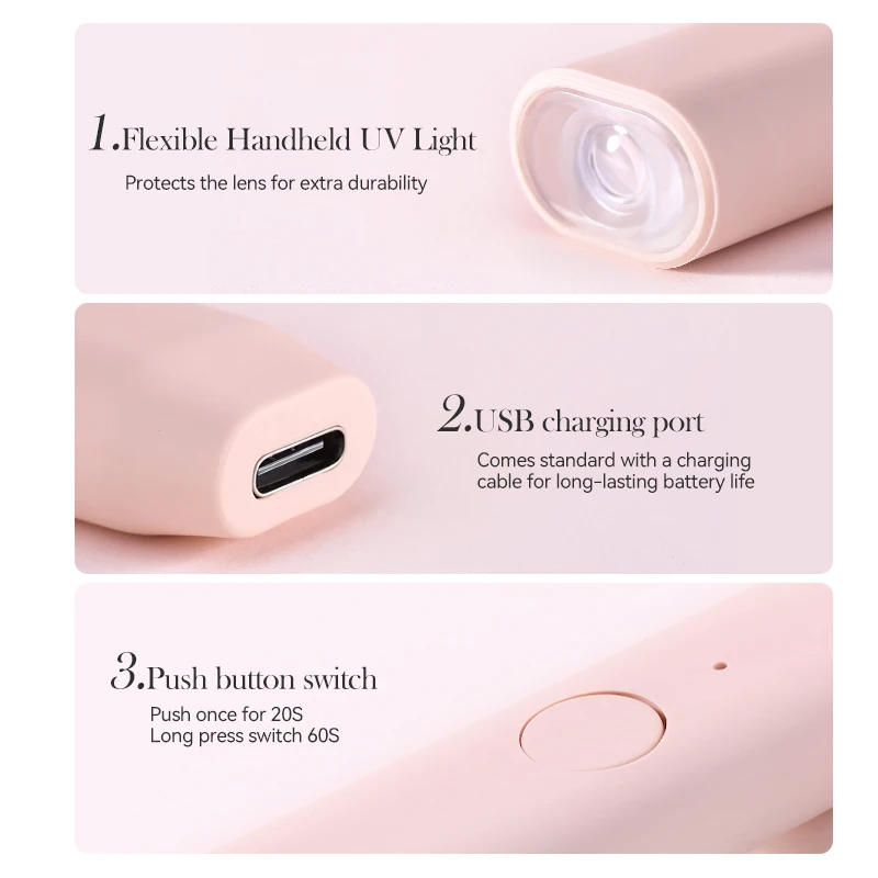 Harunouta Portable Nail Lamp for Semi Cured Gel Nail Strips Quick Dry Nail Machine Rechargeable Nail Dryer Lamp Manicure Tool