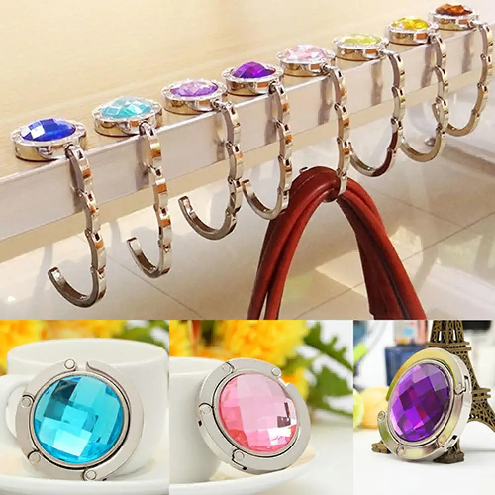 Convenient Handbag Women Purse Foldable Hanger Table Hook Hang Round Rhinestone Holder Women's Bag Storage Holder Table Edge Use