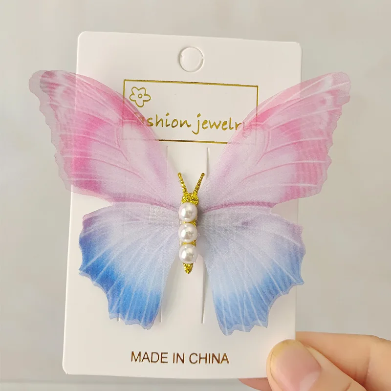 

Photography Fairy Hair Clip Sheer Butterfly with Pearl Vintage Elegant Side Clip for Women Girls Photo Prop Bridal