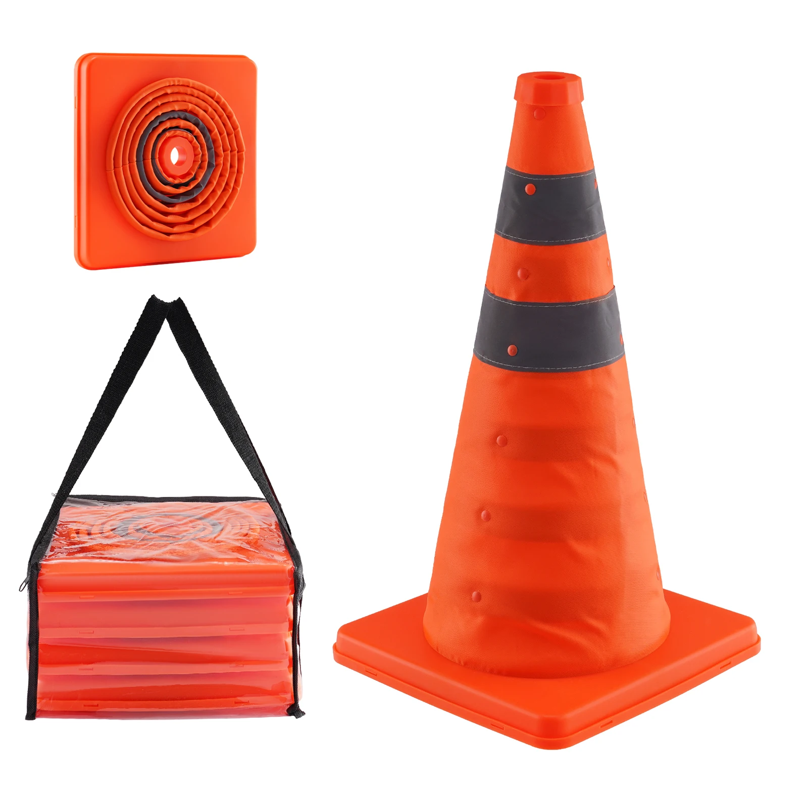 VEVOR 2/4 Pack 18 inch Collapsible Traffic Cones with Reflective Collars and A Storage Bag for Traffic Control Parking Lots