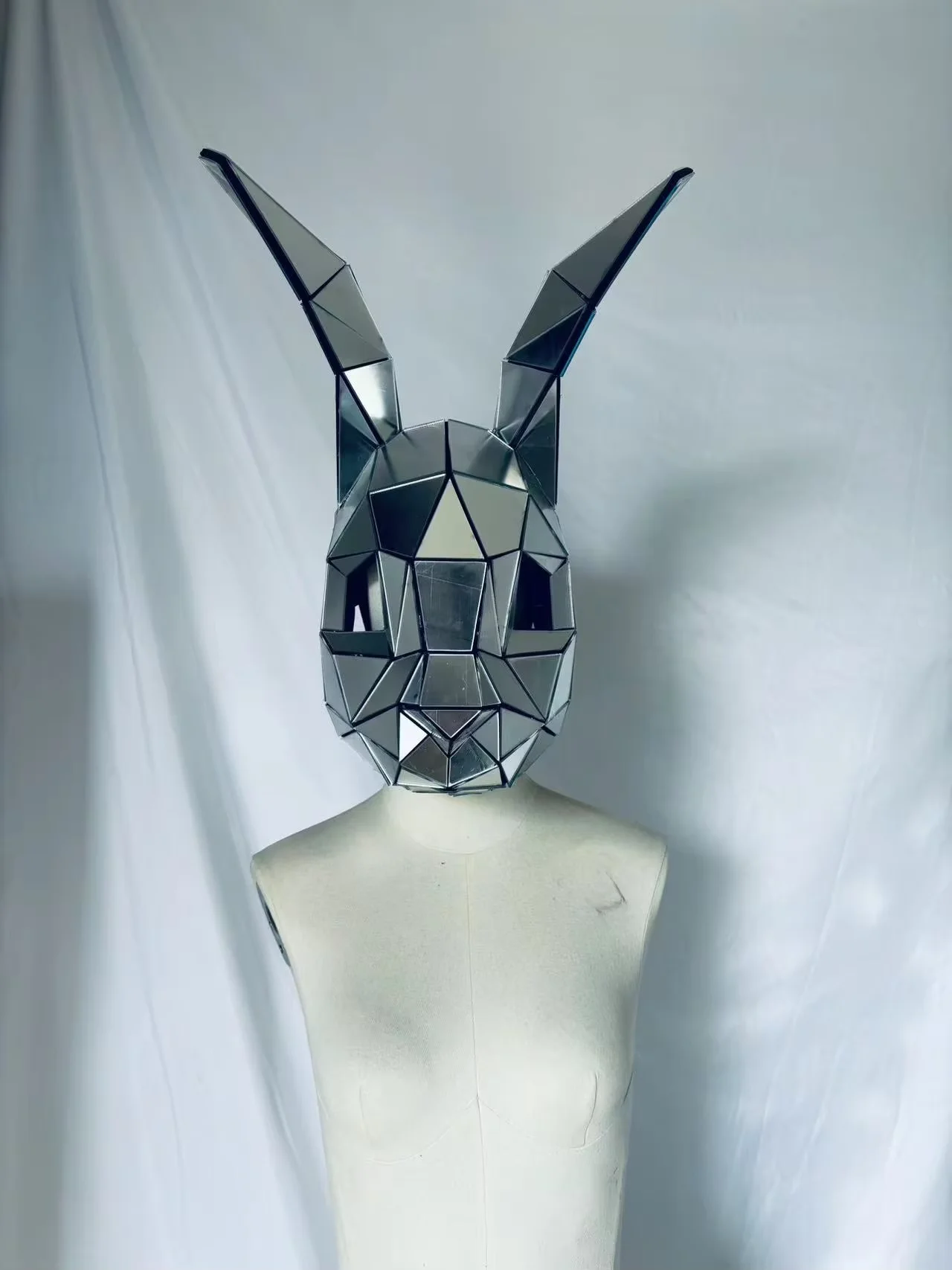 Silber Spiegel Tier Kopfschmuck Helm Tiger Hase Katze Cosplay Rave Musik Festival DJ Maske Club Tanz Requisiten Spiegel 3D Dämon Maske