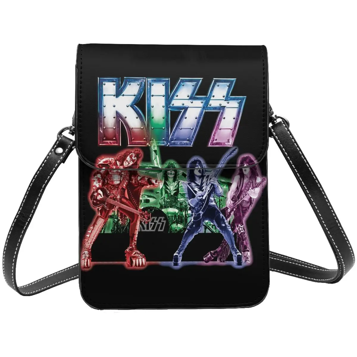 Kiss Band Crazy Demon Catman Ace Rock Cell Phone Purse Leather Card Holder Wallet Fashion Female Mini Shoulder Bag Lightweight