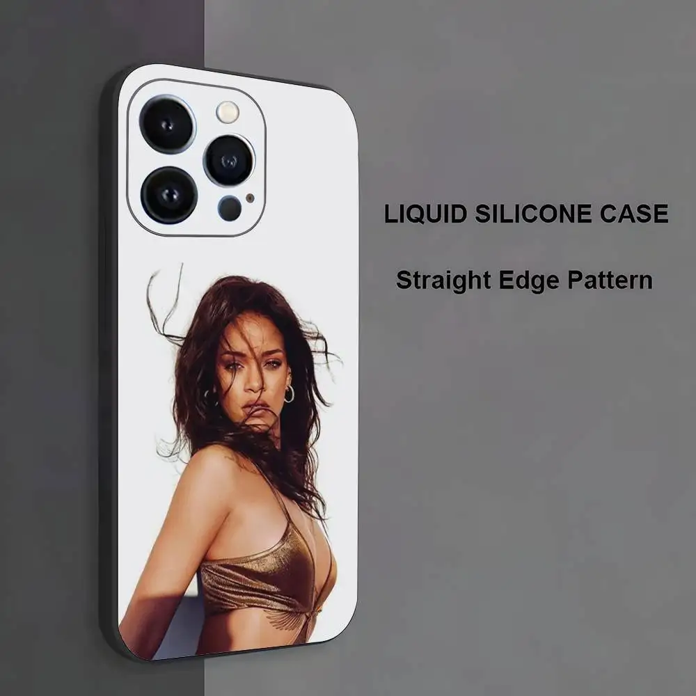 حافظة هاتف Singer R-Rihanna لهاتف iPhone 17,16,15,14,13,12,11,Pro Max,XS,X,XR,SE,Mini,8,7,غطاء أسود من السيليكون الناعم #3