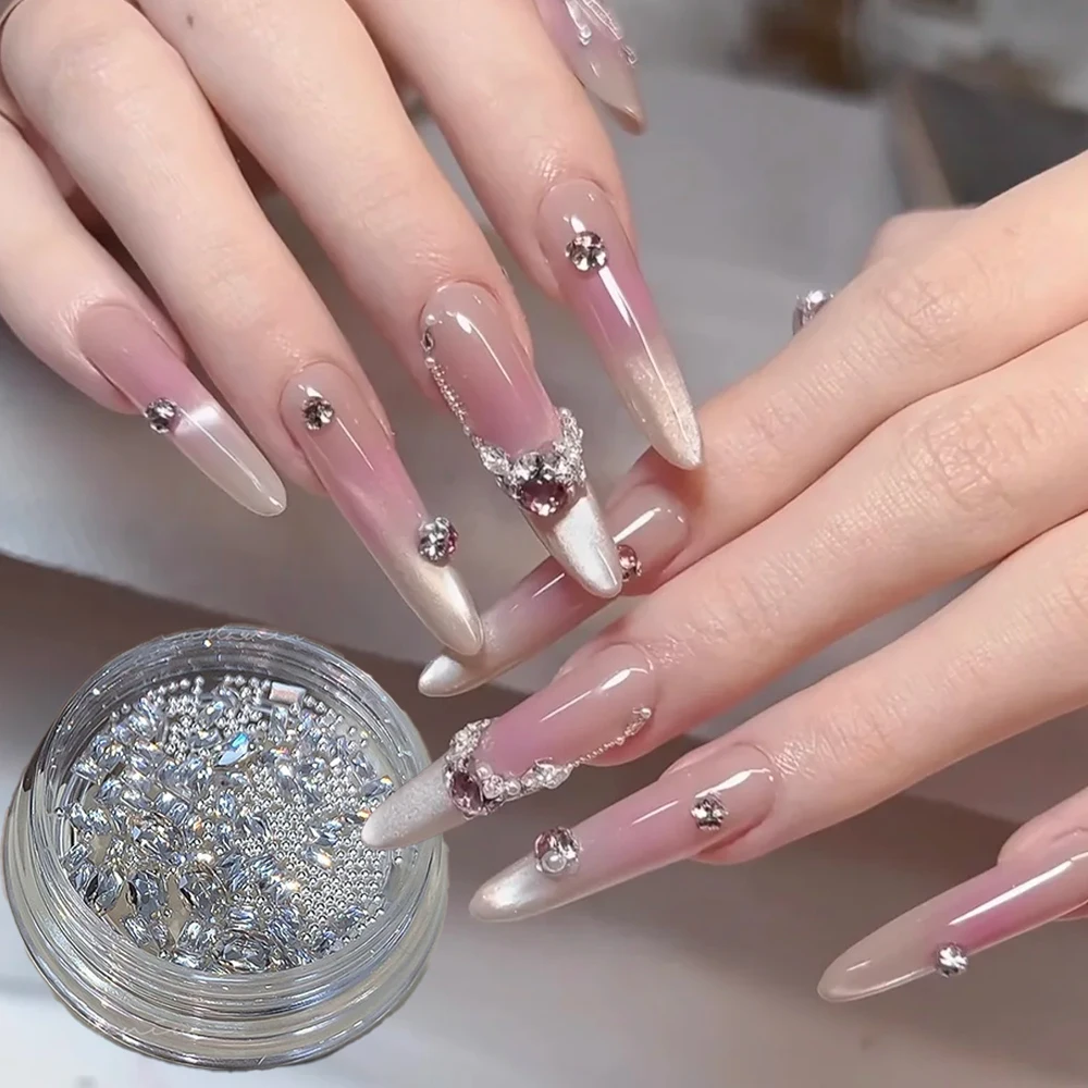 

100Pcs K9 Shiny Round Diamond Steel Balls Nail Rhinestones 3D Mini Gemstones Pointed Back Nail Charms Silver Caviar Bead NailDec