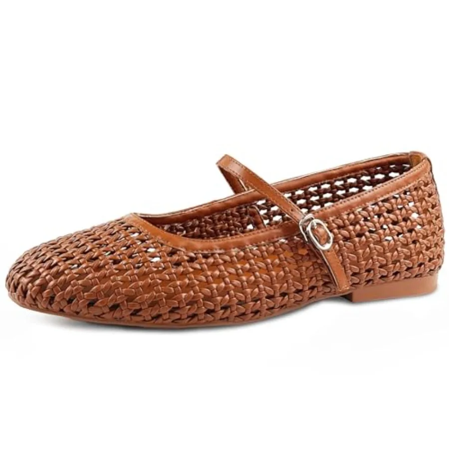 

Женские плетеные балетки из искусственной кожи Мэри Джейн с ремешком на пряжке, повседневные офисные туфли, мягкие, удобные на весь день