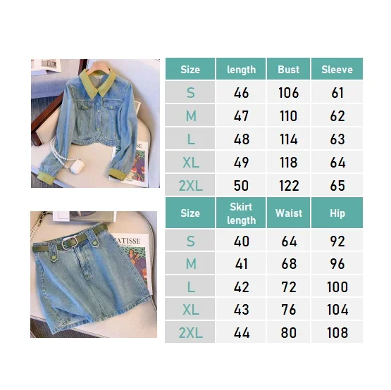 Long-sleeved denim jacket bag hip skirt women's autumn 2024 new fashion contrast color stitching design sense two-piece suit