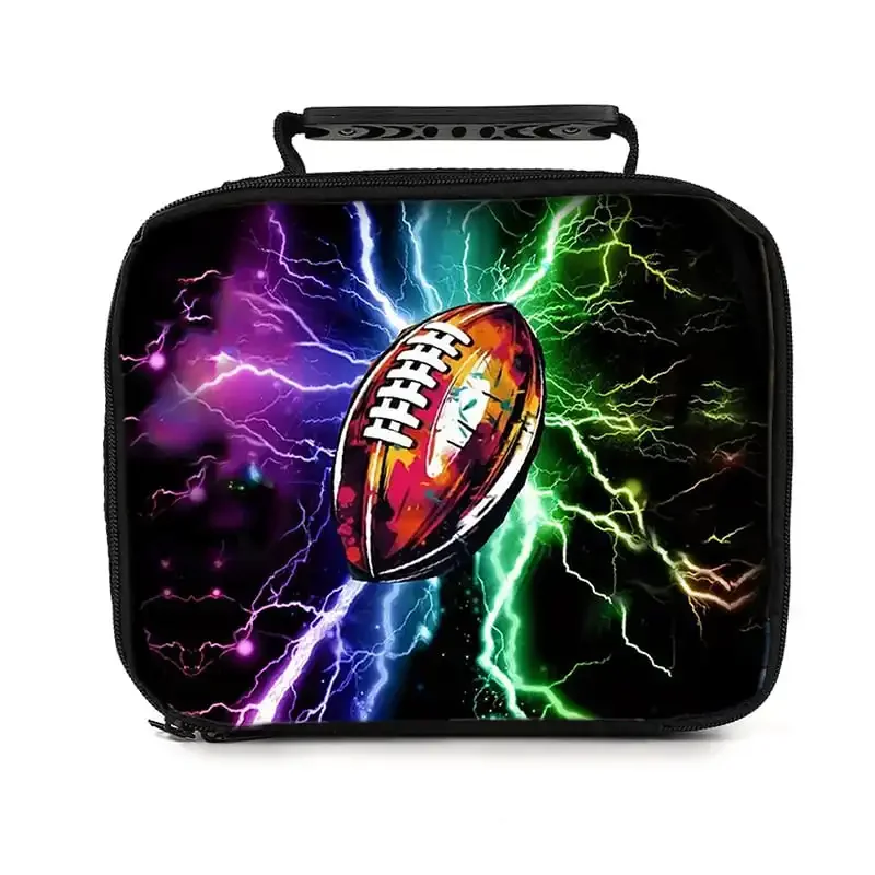 Rugby-Muster Handtasche für Mittagessen für Jungen und Mädchen Beste Geschenke 2D Flache Cartoon Schule Bento Lunchbox Tasche für Kinder